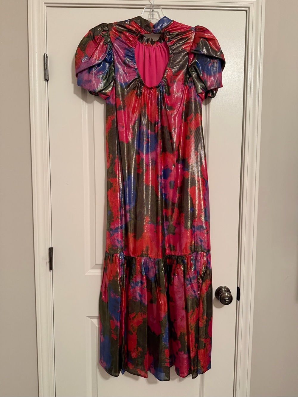 CROSBY by Mollie Burch Metallic Floral Maxi Dress in Pink, Red, Blue